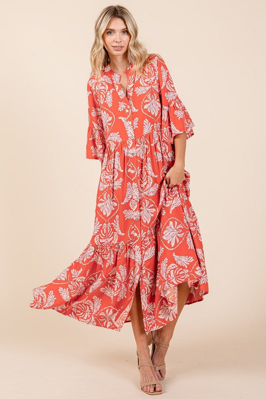 New Summer Abstract Leaf Print Tiered Ruffle Dress For Women – Playful and Artistic Dress with Eye-Catching Ruffle Details