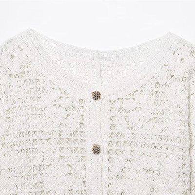 Style Women's Fashion Casual Long Sleeve Single Breasted Crochet Jacket