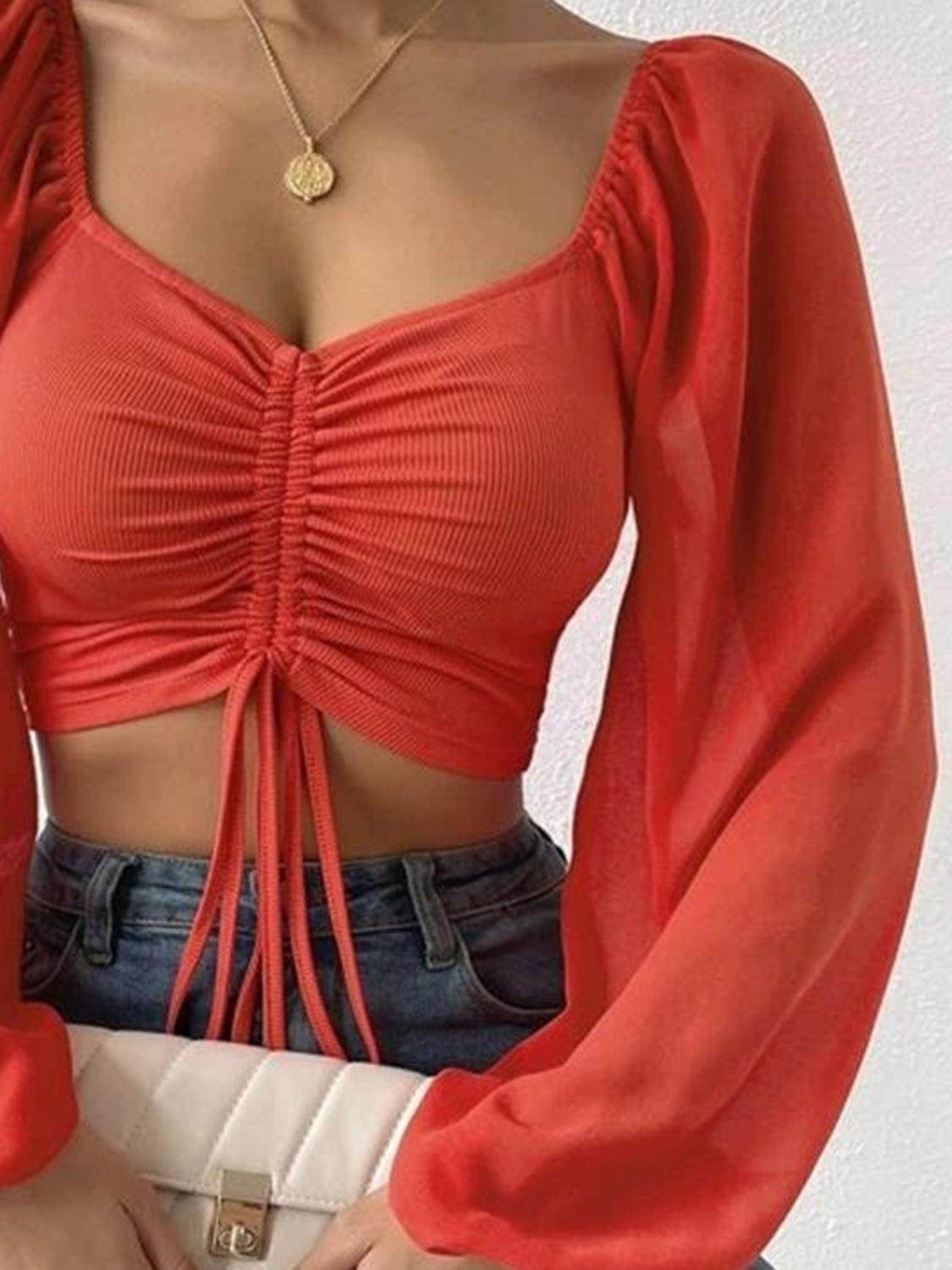 Drawstring Sweetheart Neck Cropped Top for Stylish Looks