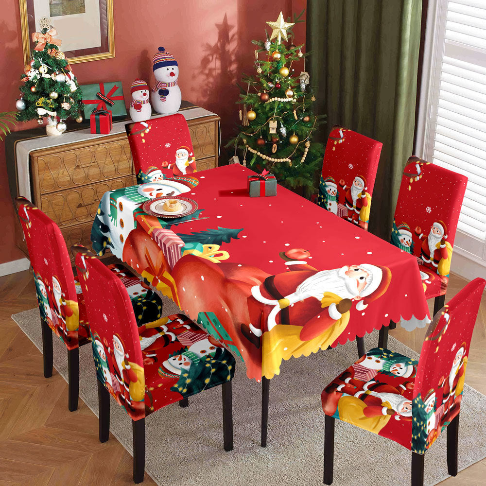 Christmas printed tablecloth, chair cover, waterproof, oil resistant, festive decoration, dining table cloth, chair cover, universal household use