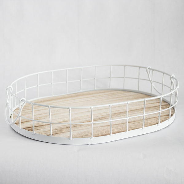 449 - Oval Metal & Wood Tray