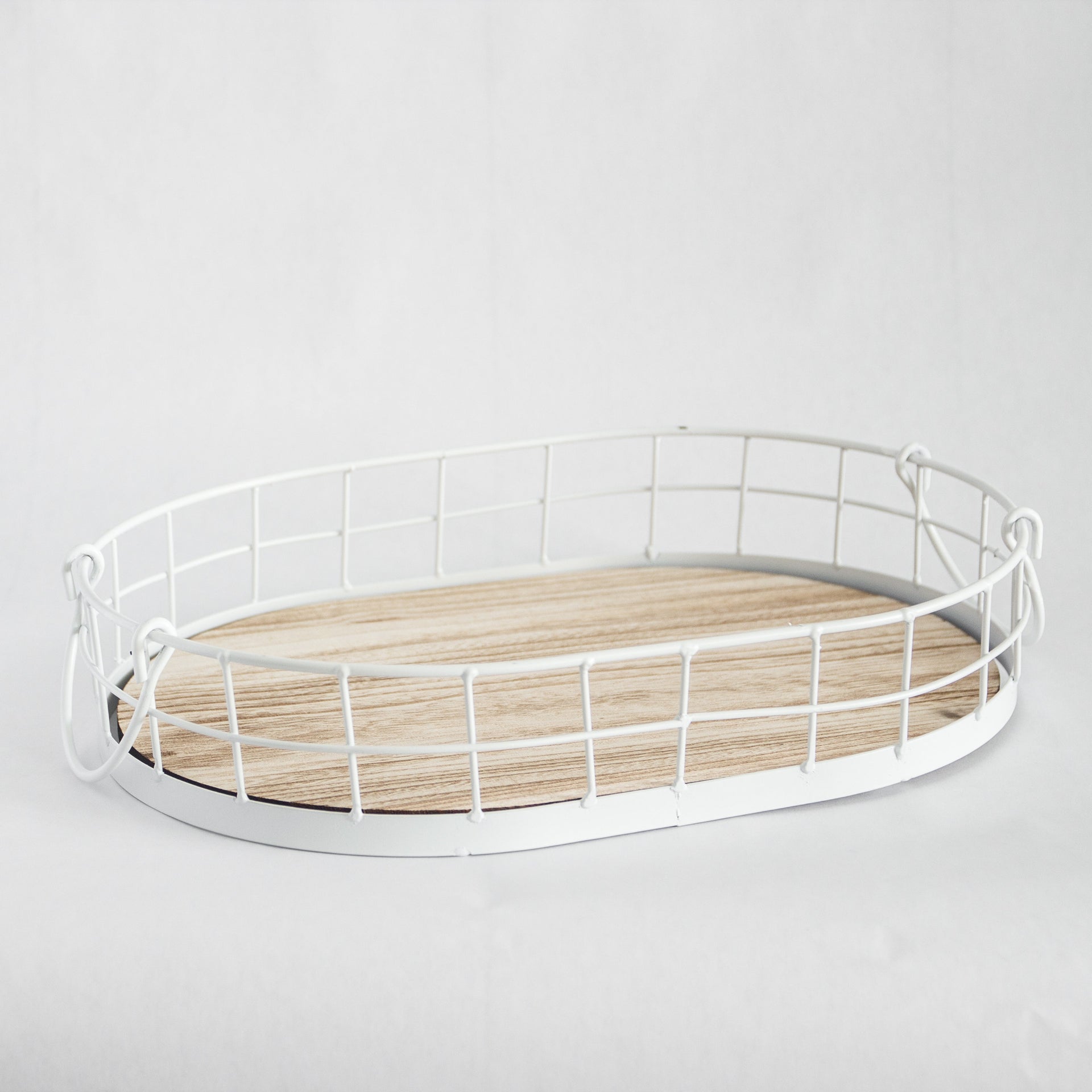 449 - Oval Metal & Wood Tray
