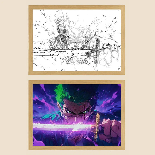 One Piece Creative Photo Frame Night Light Toy Anime Character Luffy Zoro Night Light Bedside Decoration Painting Christmas Gift