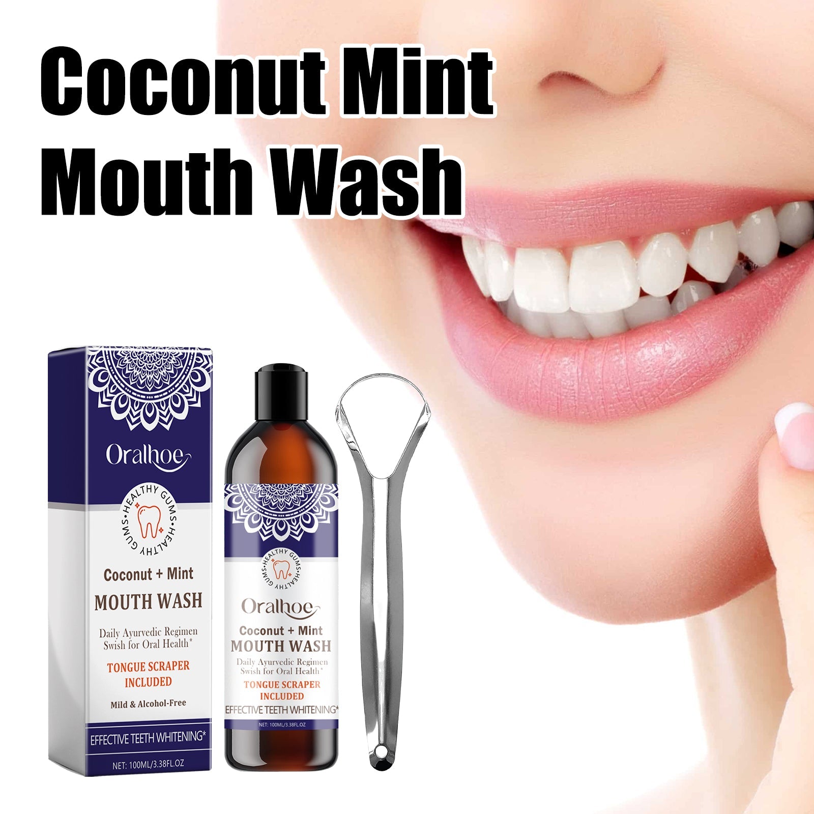 Coconut Mint Mouth Wash, Fresh Breath Clean Tongue Coating Whitening Teeth Oral Care Mouthwash