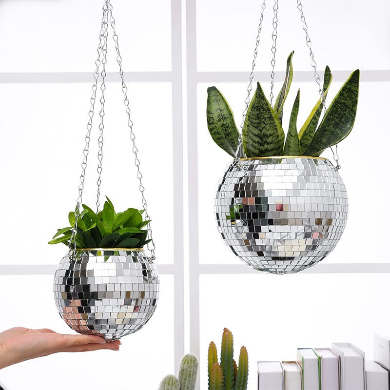 Disco Ball Planter Hanging Mirror Spherical Plastic Flower Pot Horticultural Hanging Basket