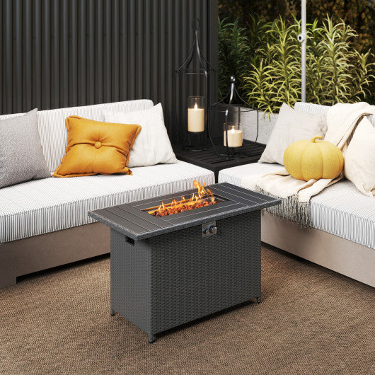 44.5 Inch Propane Fire Pit Table Rattan Gas 2-in-1 with Stainless Steel Burner-Black