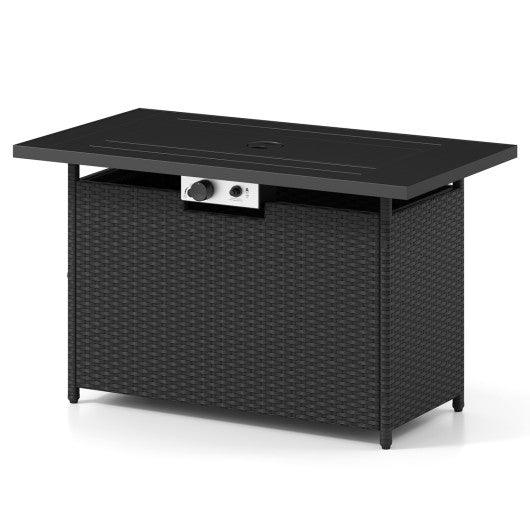 44.5 Inch Propane Fire Pit Table Rattan Gas 2-in-1 with Stainless Steel Burner-Black & Gray