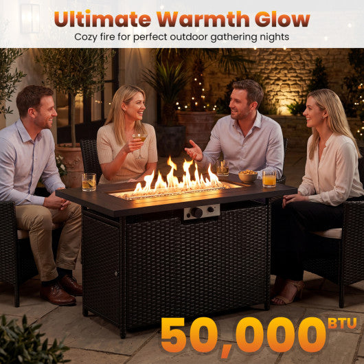 44.5 Inch Propane Fire Pit Table Rattan Gas 2-in-1 with Stainless Steel Burner-Black & Gray