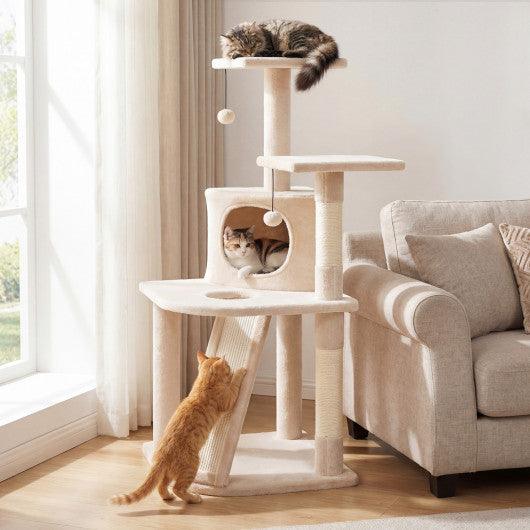 44 Inch Tall Kitten Tower with Condo and 2 Plush Perches-Beige