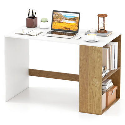 44 Inch Wooden Computer Desk with Bookshelf for Small Space-White and Natural