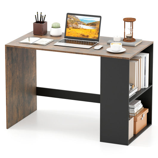 44 Inch Wooden Computer Desk with Bookshelf for Small Space-Rustic Brown and Black