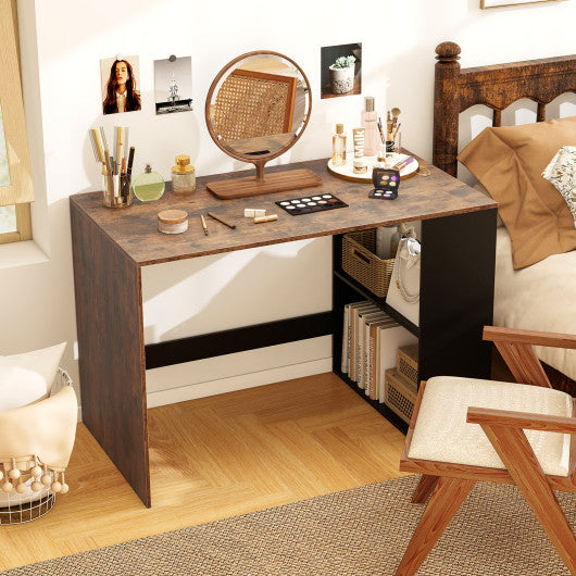 44 Inch Wooden Computer Desk with Bookshelf for Small Space-Rustic Brown and Black