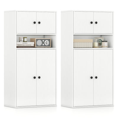 44 Inches Tall Bookshelf with Doors and Adjustable Shelf-2 Pieces