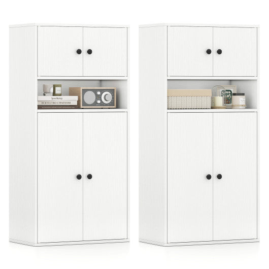 44 Inches Tall Bookshelf with Doors and Adjustable Shelf-2 Pieces