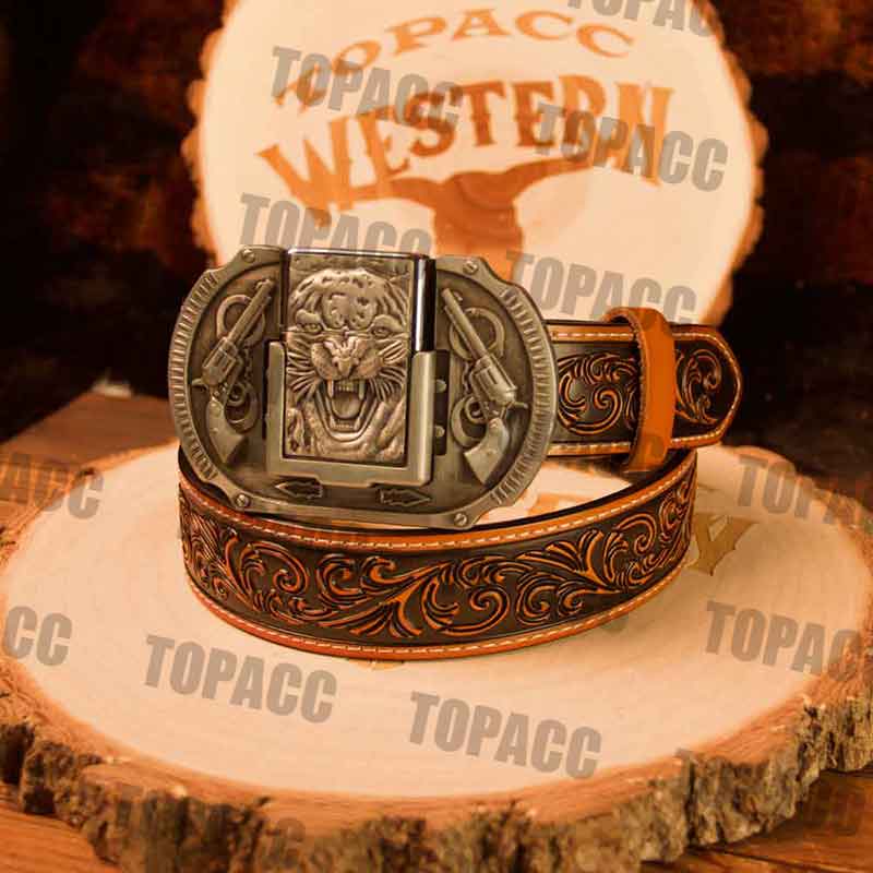 Brown Belt with Vintage Lighter Buckle