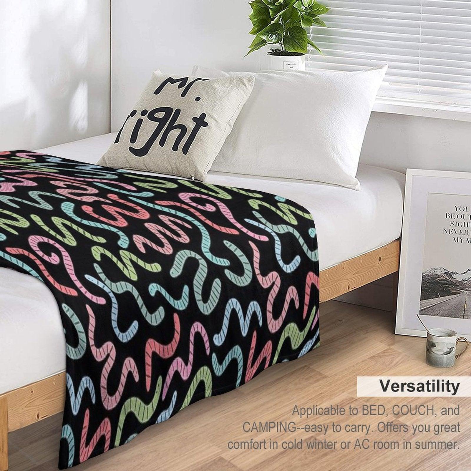Cute Compost Earthworms. Funny Worms. Throw Blanket