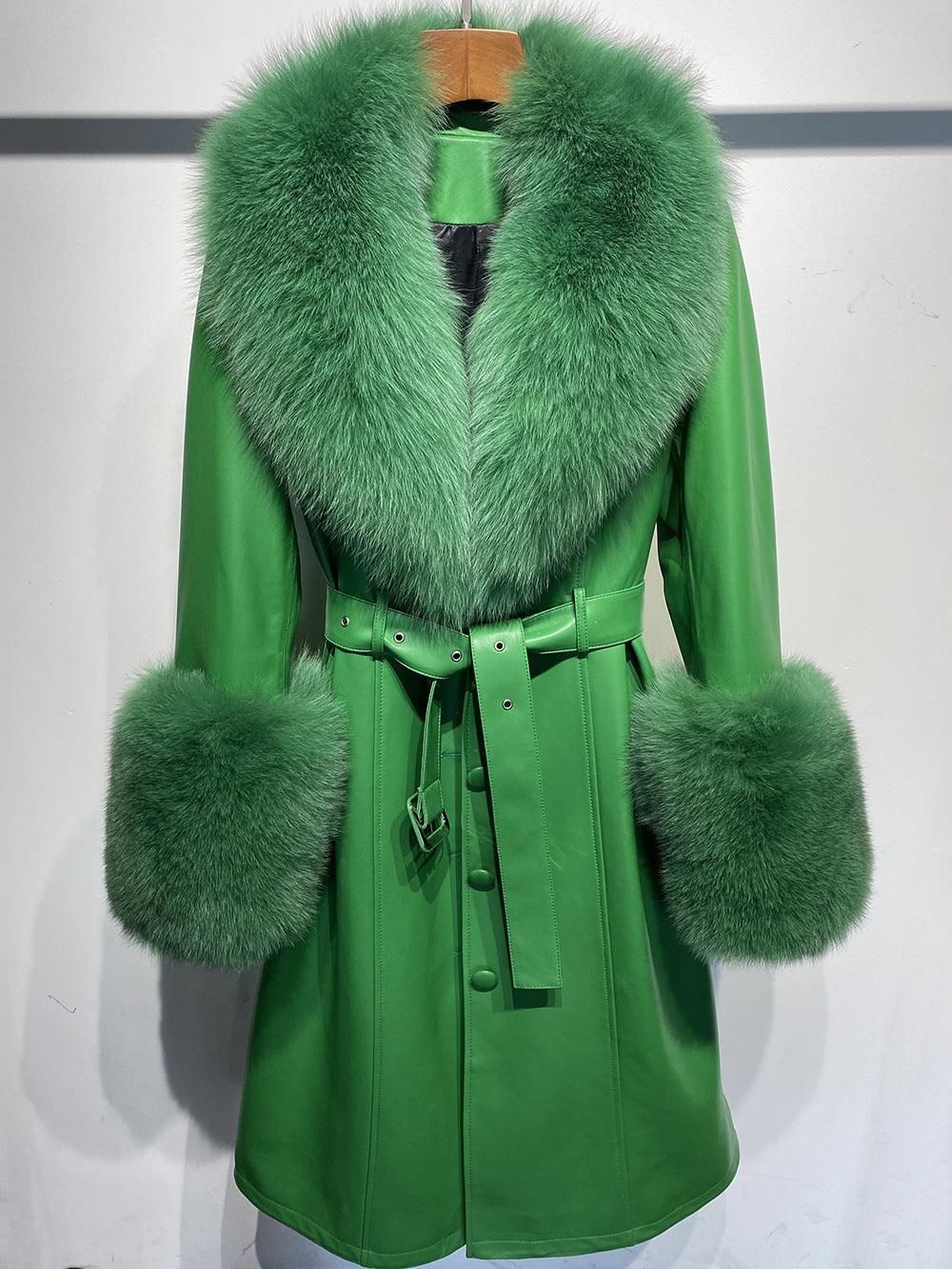 Slim-fit Leather Sheepskin Fox Fur Coat