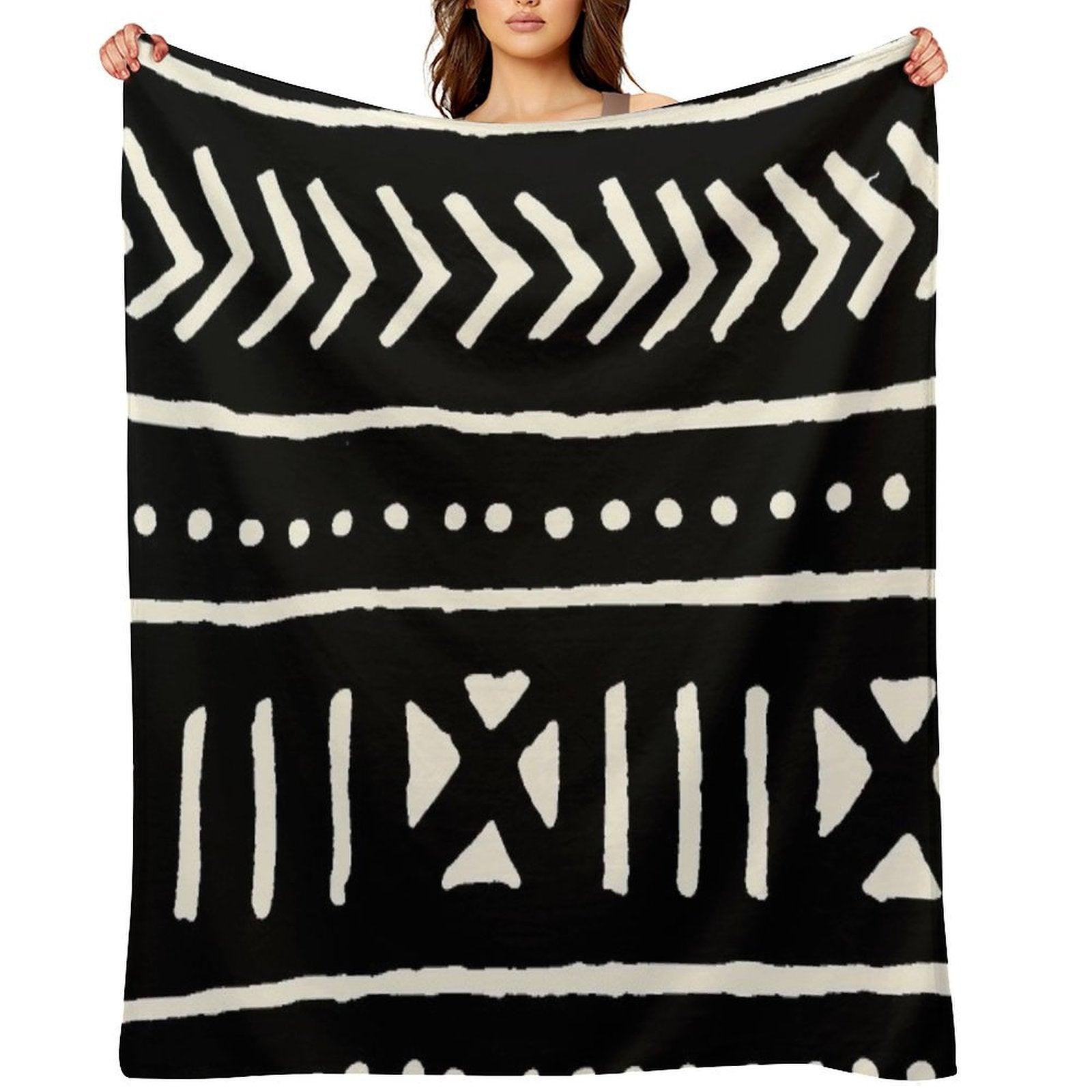 African Mud Cloth Black And White Throw Blanket