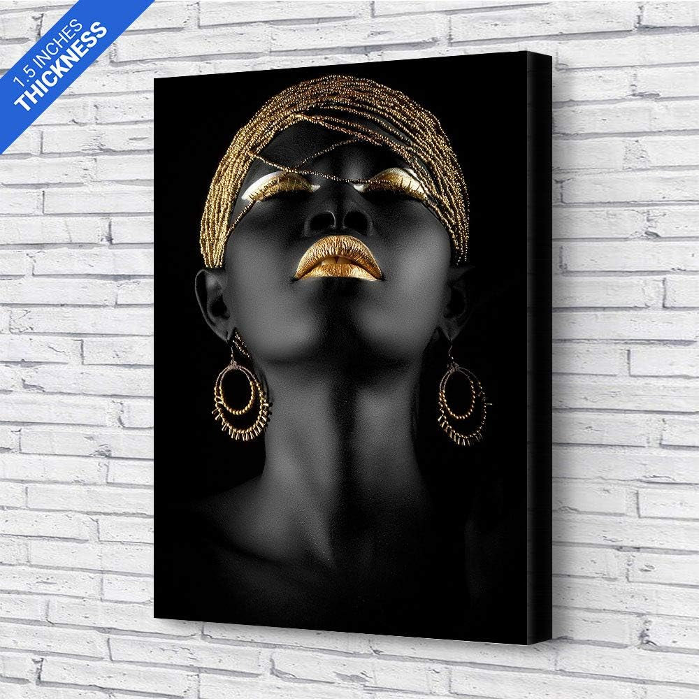Stunning Black and Gold African Woman Canvas Art - Modern Home Decor (12