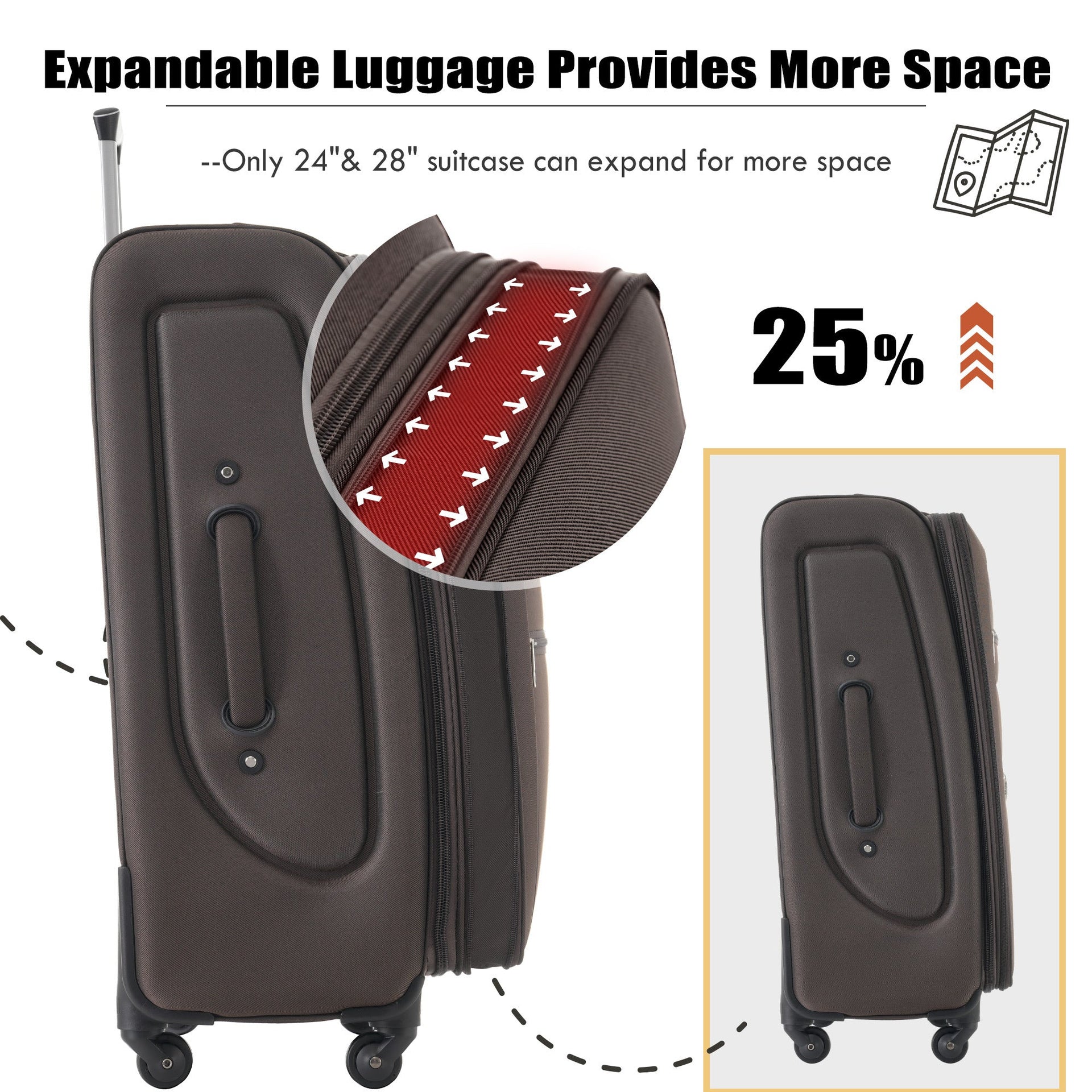 Softside Luggage Expandable 3 Piece Set Suitcase Upright Spinner Softshell Lightweight Luggage Travel Set