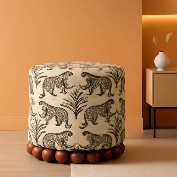 Dex Taupe Leopard Jacquard Ottoman Fully Assembled