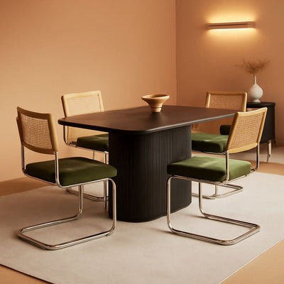 Green Rattan Dining Chairs FourPiece ChromeFinish Set