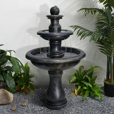 Concrete Antique Black 3 Tier Outdoor Water Fountain