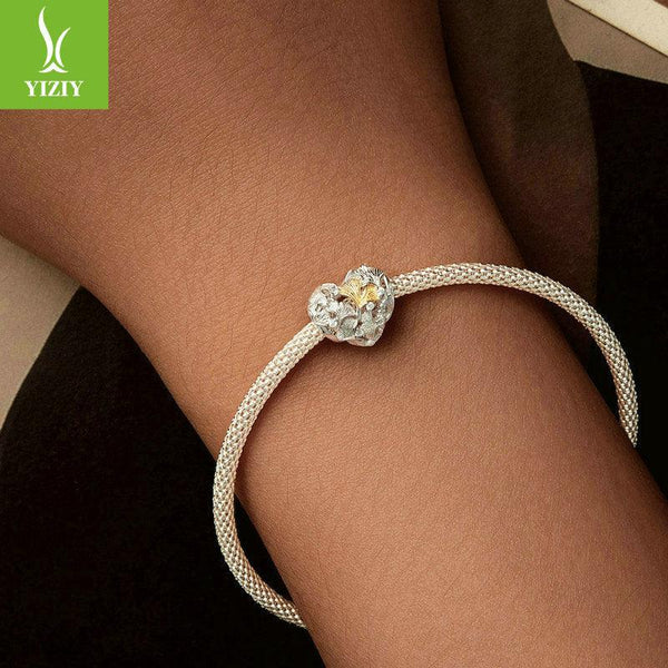 Silver Charm Ginkgo Leaf Splicing Love DIY Bracelet Beads Loose Beads Romantic Autumn Leaves s925 Pure Silver Beads