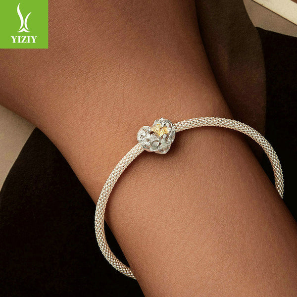 Silver Charm Ginkgo Leaf Splicing Love DIY Bracelet Beads Loose Beads Romantic Autumn Leaves s925 Pure Silver Beads