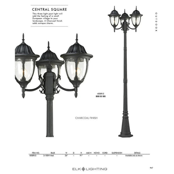 Central Square 3 Light 91 inch Textured Matte Black Outdoor Post Light - Gifts for You 'n Me