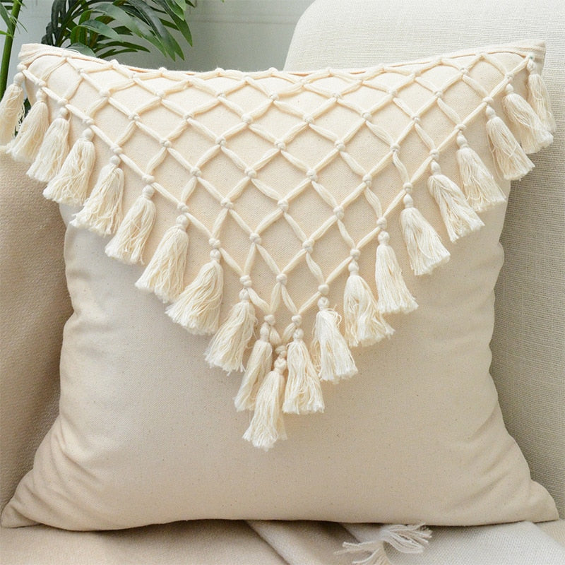 Tassels Cushion Cover 45x45cm Beige White Pillow Covers Decorative Pillow Case Square Home Boho Decor Macrame Pillowcase
