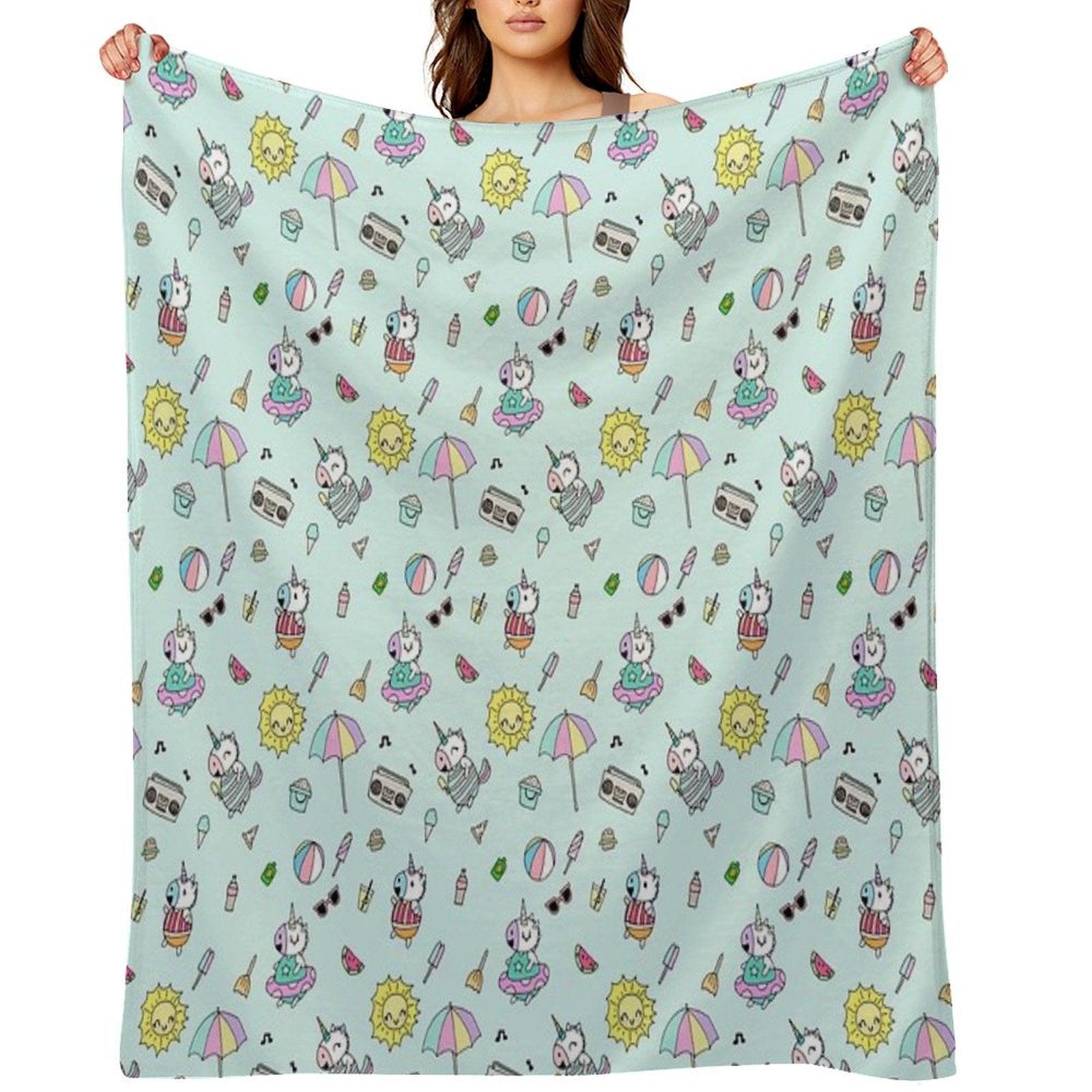 Summer Unicorn Pool Party Throw Blanket