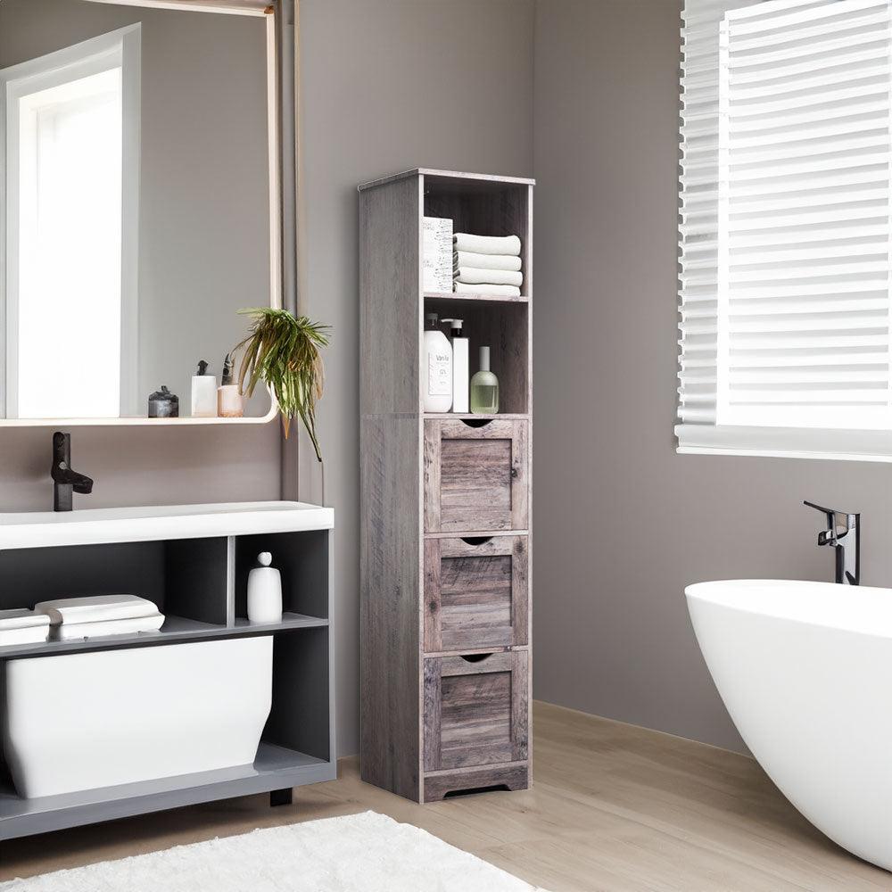 Bathroom Floor Cabinet with 3 Drawers 2 Shelves, Tall Narrow Bathroom Kitchen Pantry Storage Cabinet with Open Compartment Grey