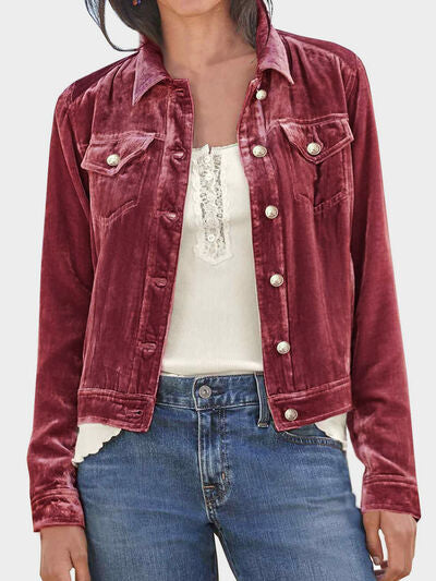 Casual Button-Up Long Sleeve Jacket with Chest Pockets and Relaxed Fit