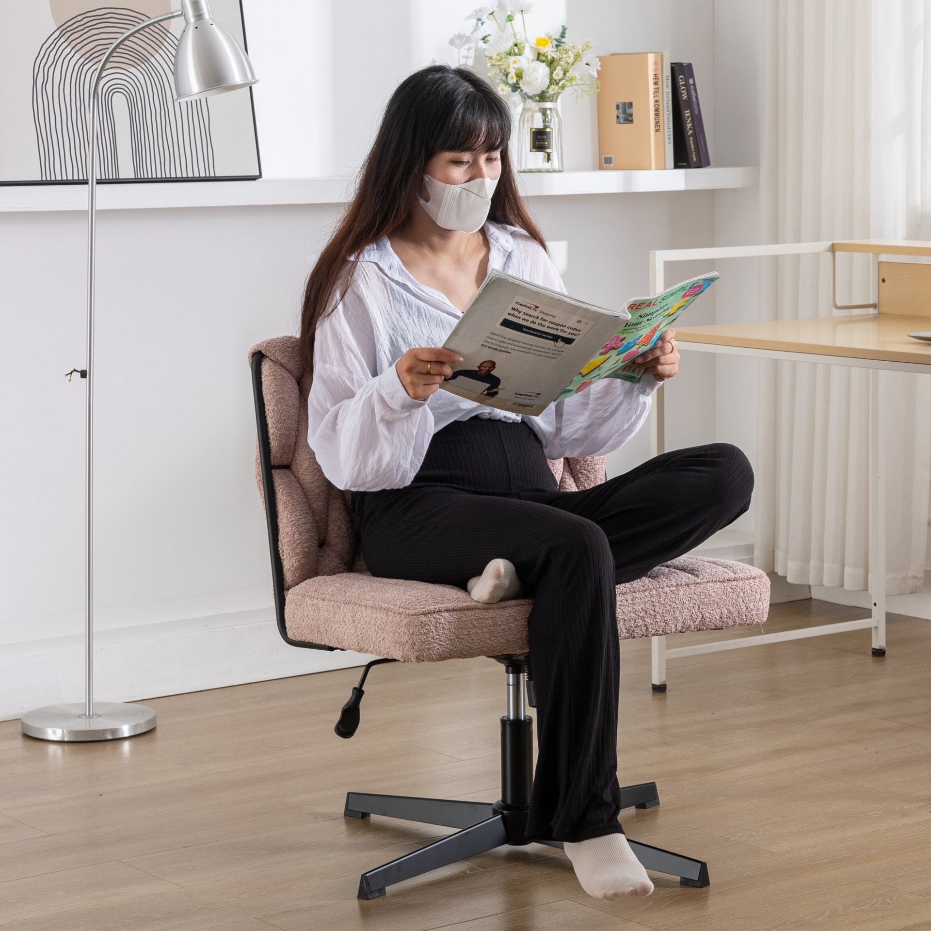 Armless Office Desk Chair No Wheels PINK