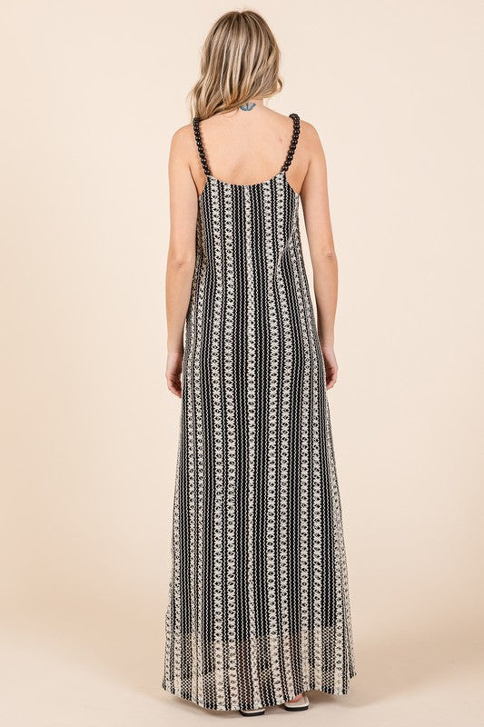 Plus Size Striped Scoop Neck Beaded Strap Maxi Cami Dress – Elegant and Stylish Cami Dress , Beaded Straps, and Flattering Scoop Neckline