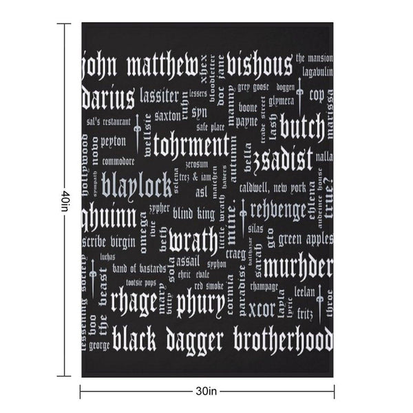 Black Dagger Brotherhood Word Cloud - Landscape Throw Blanket