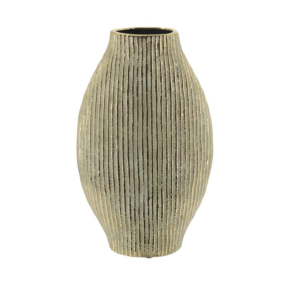 Gold Ribbed Ceramic Floor Vase