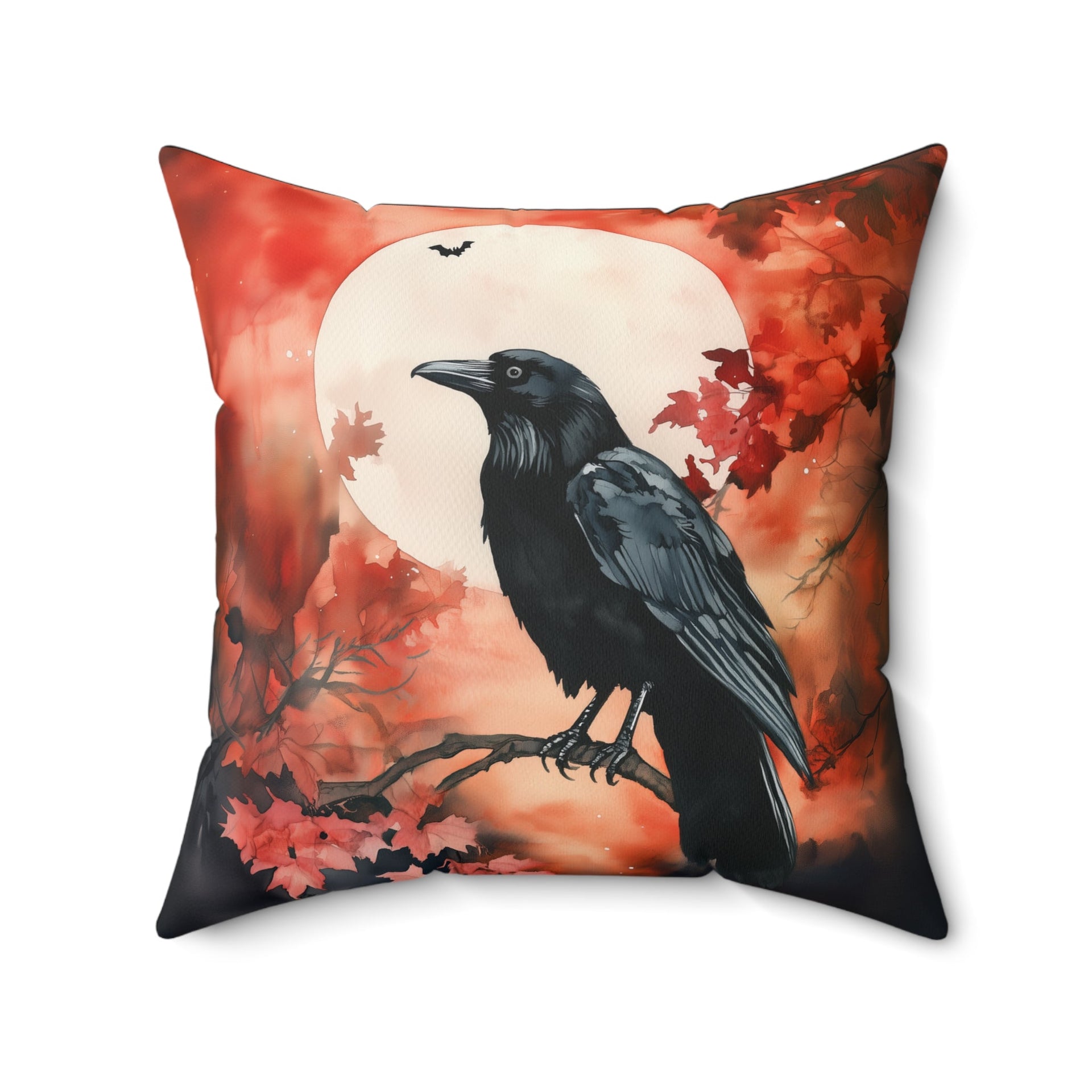 Microsuede Cushion / Halloween Art / Autumn Moon Raven