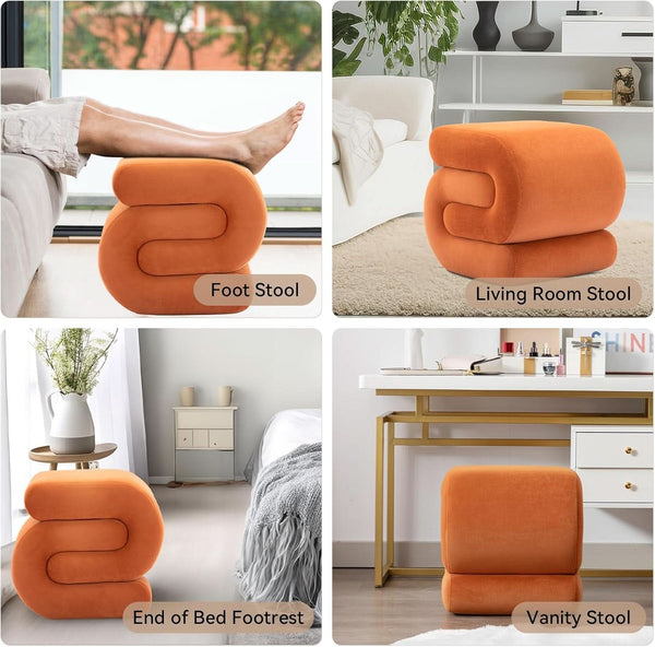 Orange Contemporary Premium S Shape Ottoman Footstool