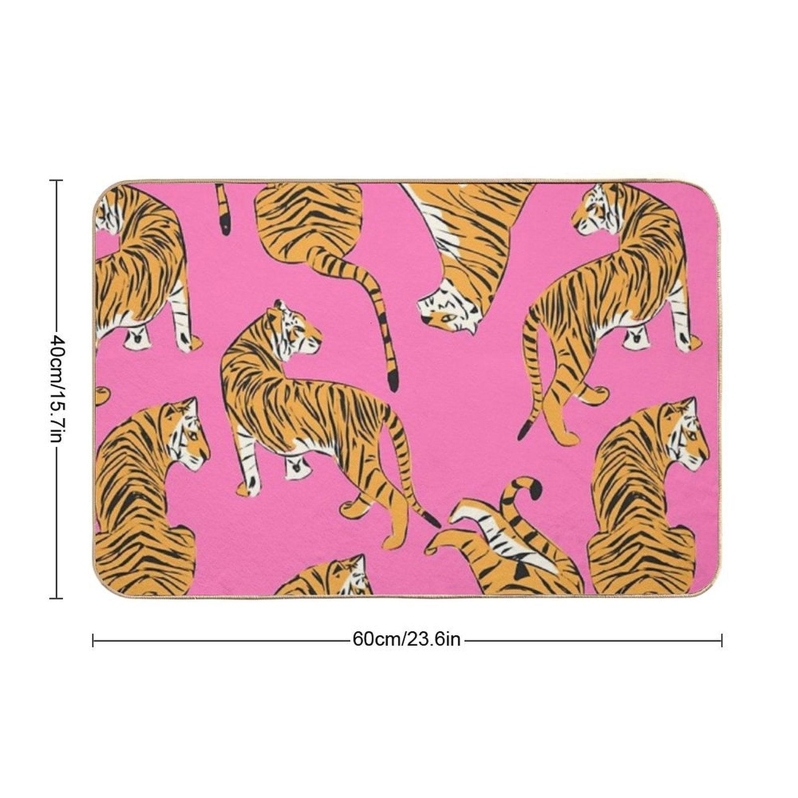 Pink Tiger Repeating Print- Preppy Modern Contemporary Bath Mat