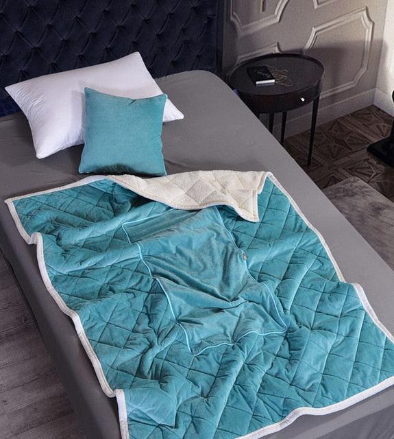 2 in 1 Flannel Cushion Blanket car sofa lumbar throw pillow air conditioning blanket foldable patchwork quilt blanket Bedding