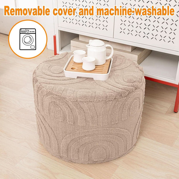 Khaki Round Ottoman Pouf 20x20x14 Inches Luxurious