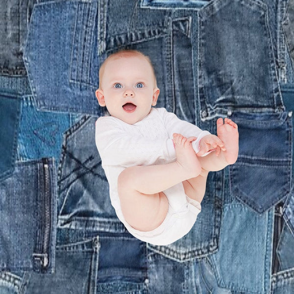 Photograph of Blue Denim Jeans Pocket Patchwork ONLY - Not Real Plush Throw Blanket