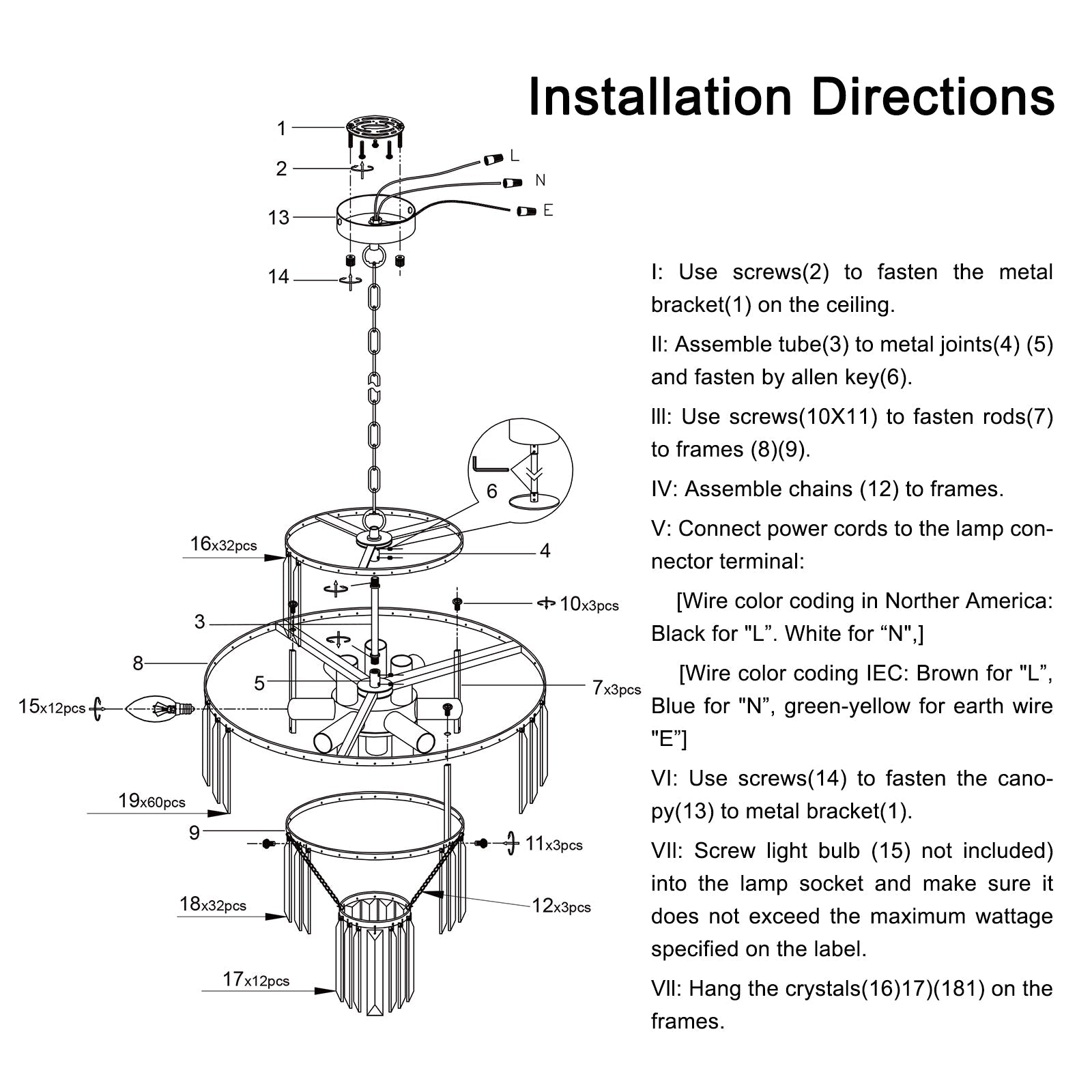 Black  Luxury Crystal Chandelier Modern Chandeliers Lights Fixture Hanging  Pendant Light Fixture for Dining Room Bedroom