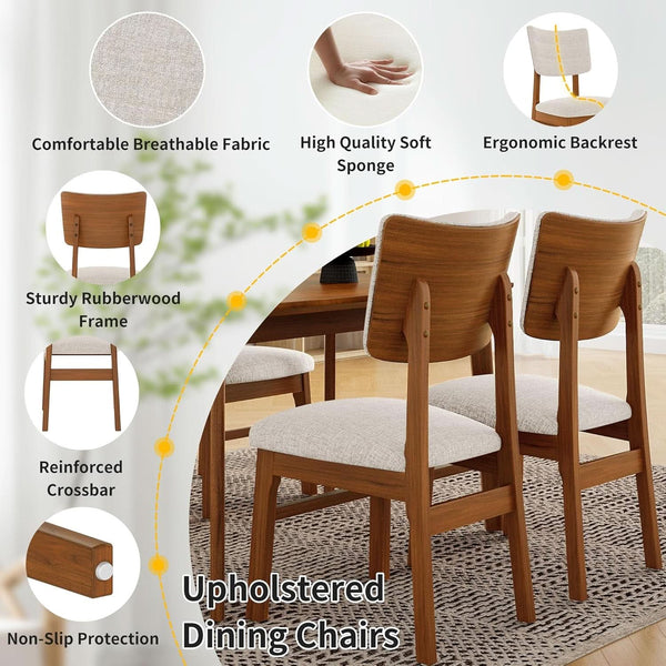 Brown Beige Space Saving Solid Wood Dining Set Chairs
