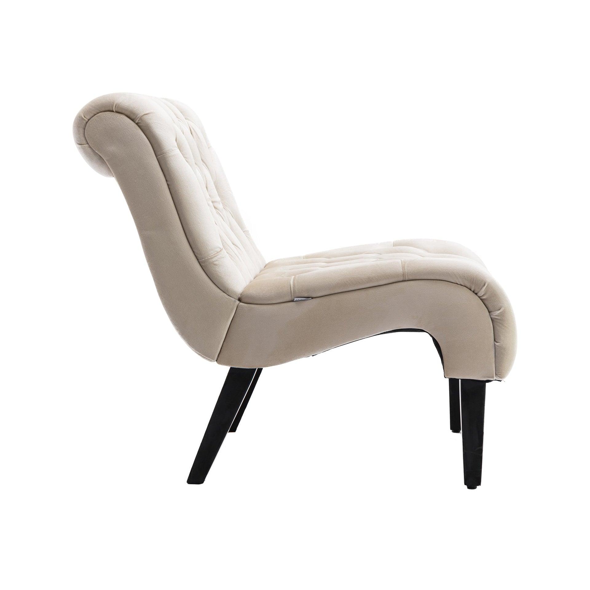 Modern Velvet Armless Accent Chair — Upholstered Button Fabric with Wooden Legs