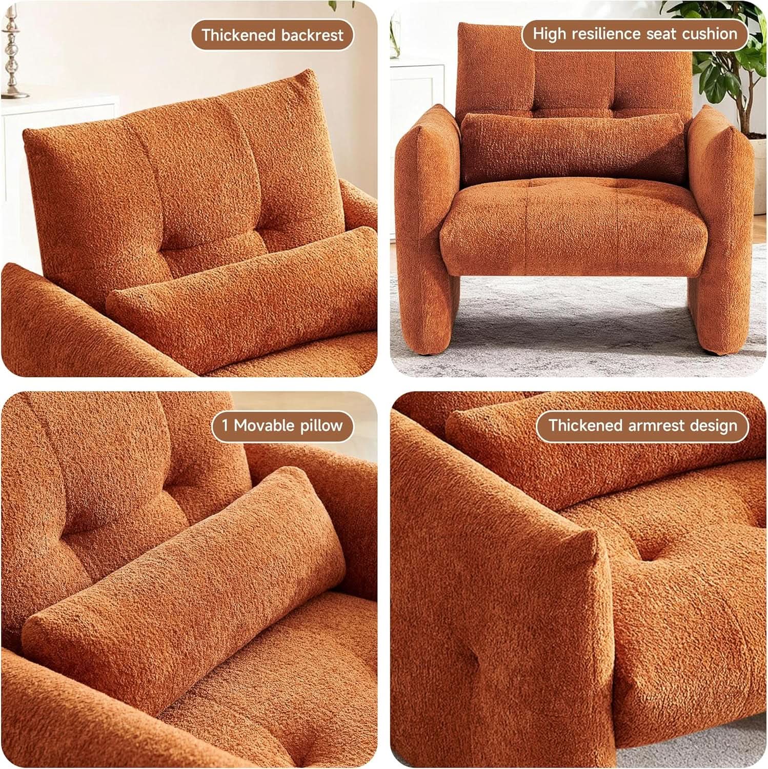 Taupe Sherpa Upholstered Accent Arm Chair Luxurious