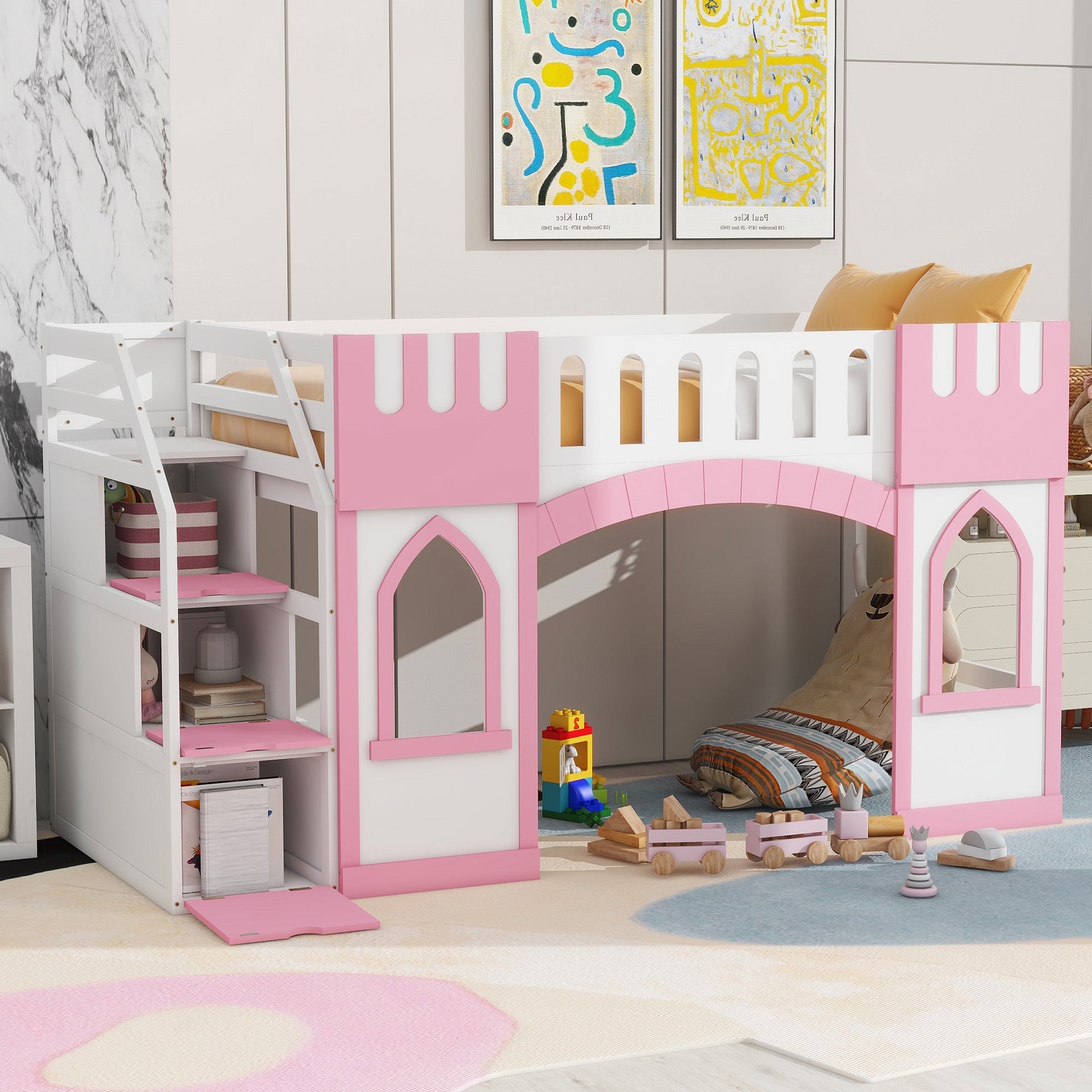 Twin Size Loft Bed With Storage Staircase And Window