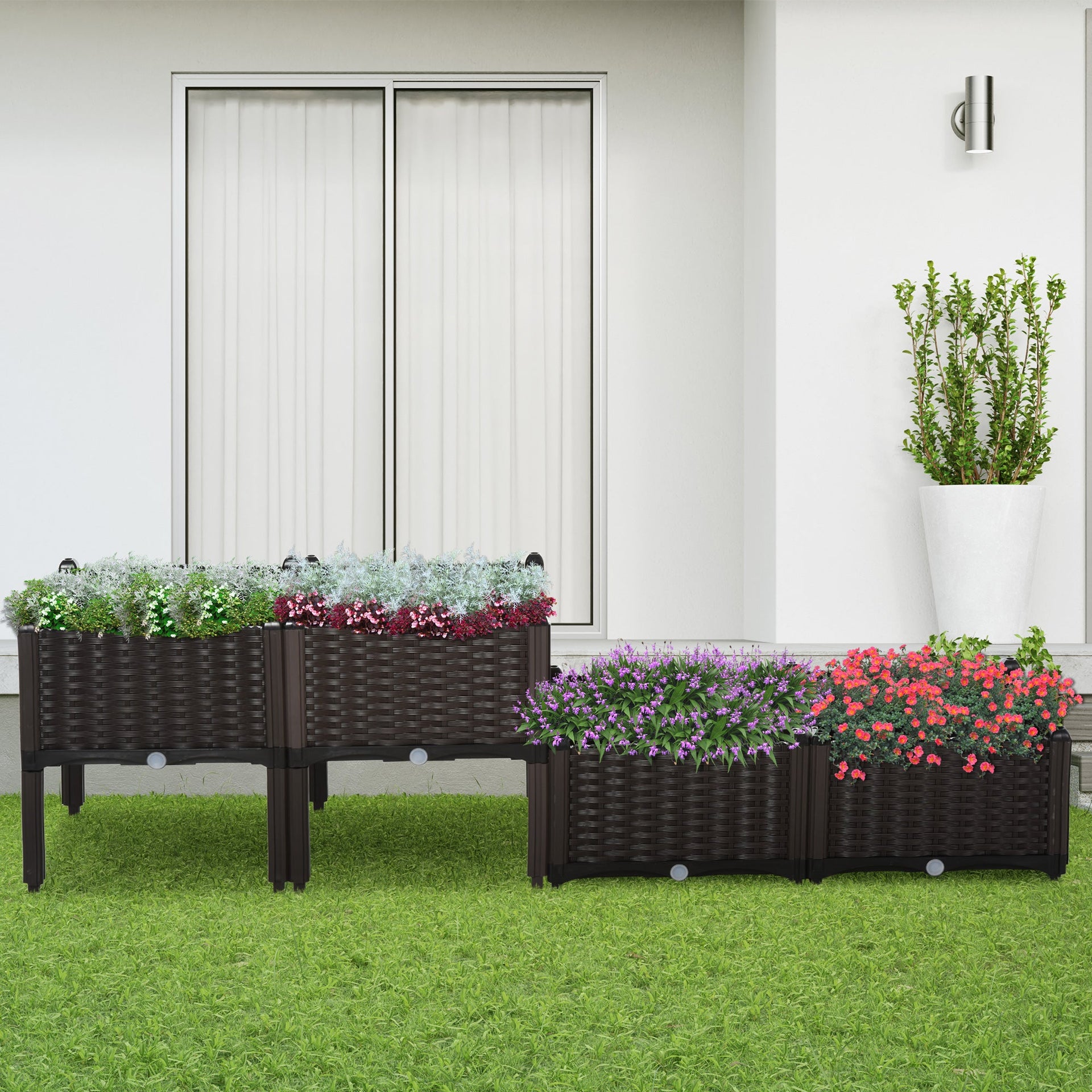 Outsunny 4 Piece Raised Garden Bed with Legs, Self-Watering Planter Box